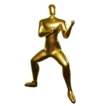 3D Render Gold Stickman Karate Pose in Stance Stock Illustration