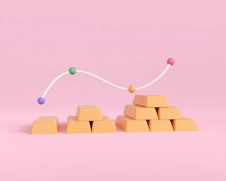 3D render gold stock and arrow trading growth. gold investment business. ec.. Ilustración de archivo