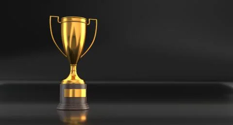 3D render of Gold Trophy Cup in black studio. Stock Illustration