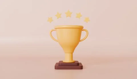 3D Render of Gold Trophy Cup with Five Stars Award Achievement Success Stockillustratie