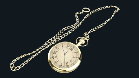 3d render gold Vintage Pocket Watch Chain links isolated on black background Stock Illustration