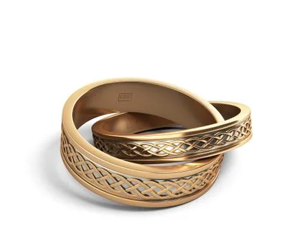 3d render Gold wedding rings engraved isolated on white Stock Illustration