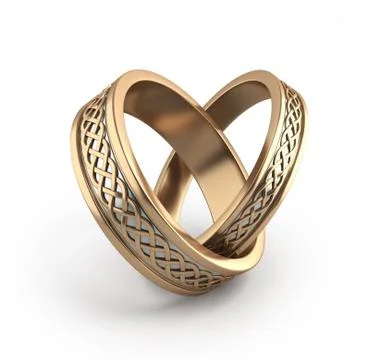3d render Gold wedding rings engraved isolated on white Stock Illustration