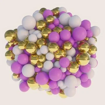 3D Render of Gold White and Purple Colored Bubbles Stock Illustration