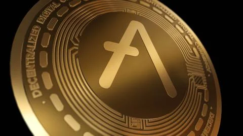3D Render Golden AAVE Cryptocurrency Close up View Stock Illustration