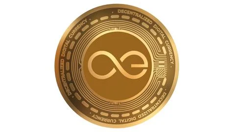 3D Render Golden Aeternity Ae Cryptocurrency Coin Symbol Close up Stock Illustration