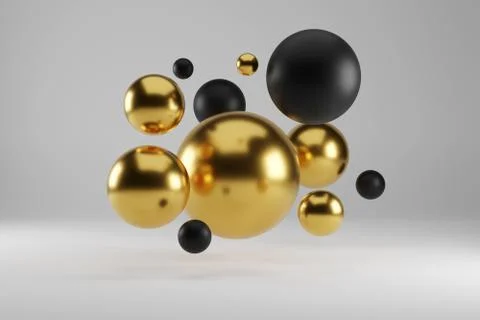 3d render of golden and black baubles on white studio background. christmas Stock Illustration