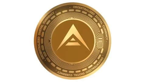3D Render Golden ARK Cryptocurrency Coin Symbol Close up Stock Illustration