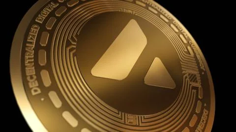 3D Render Golden  Avalanche AVAX Cryptocurrency Close up View Illustrazione stock