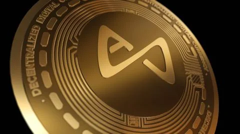 3D Render Golden Axie Infinity AXS Cryptocurrency Close up View Stock Illustration