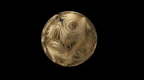 3d render Golden ball with circular topographic lines and particles on black Stock Illustration