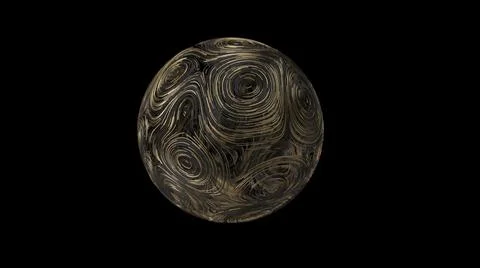 3d render Golden ball with circular topographic lines and particles on black 스톡 일러스트