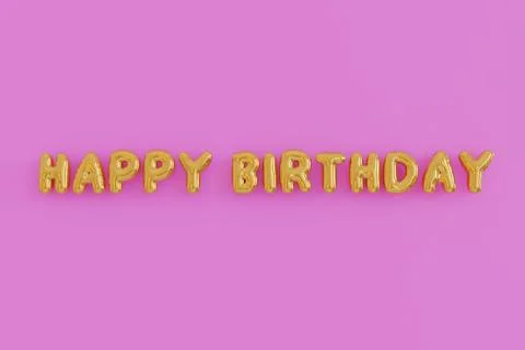 3D Render golden balloon text of Happy Birthday on pink background. Happy Bir Stock Illustration