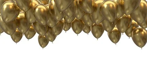 3d render golden balloons hitting the ceiling on a black background Stock Illustration