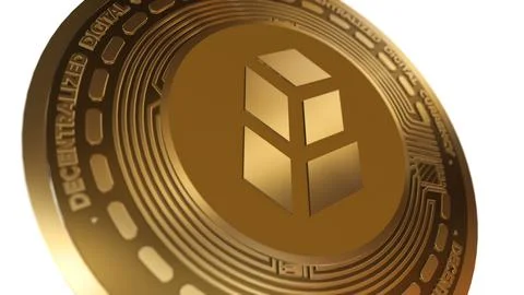 3D Render Golden Bancor BNT  Cryptocurrency Coin Symbol Close up Stock Illustration