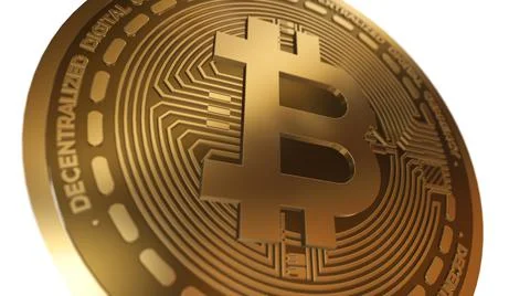 3D Render Golden Bitcoin BTC Cryptocurrency Close up View Stock Illustration