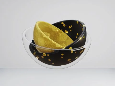 3d render of golden, black and glass hemisphere rotating as planet. futuristic 스톡 일러스트
