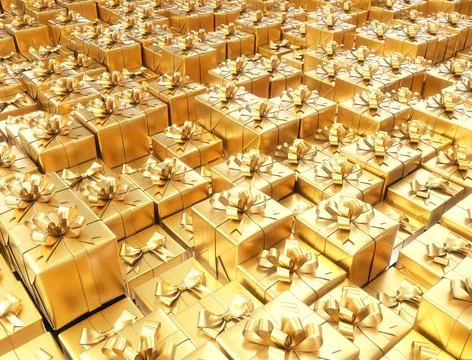 3d render golden boxes christmas 스톡 일러스트