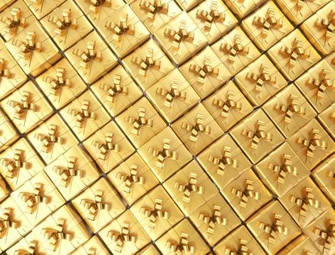 3d render golden boxes christmas 스톡 일러스트
