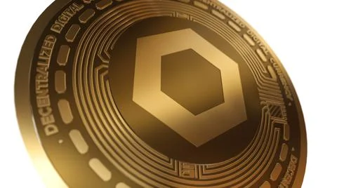 3D Render Golden Chainlink LINK Cryptocurrency Close up View Stock Illustration
