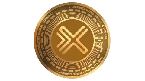 3D Render Golden coinmetro token xcm Cryptocurrency Coin Symbol Close up Stock Illustration
