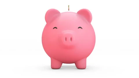 3d render of Golden coins falling into a piggy bank. Money saving concept. Stock Footage 137111480