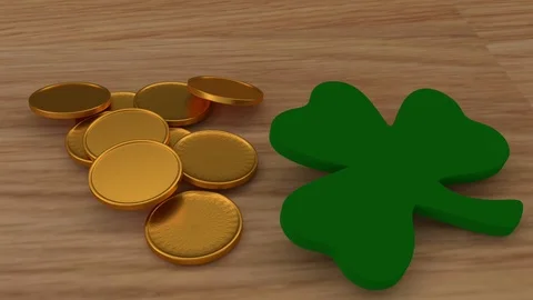 3d render of golden coins on the table wooden. Stock Footage 105386407