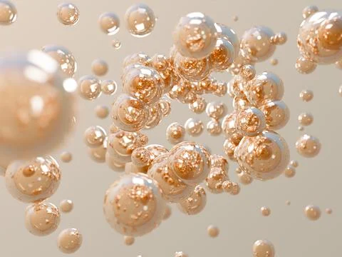 3d render of golden collagen drops, serum or vitamins for skin care and Illustrazione stock