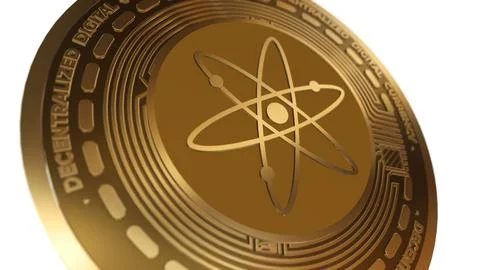 3D Render Golden Cosmos ATOM Cryptocurrency Coin Symbol Close up Stock Illustration