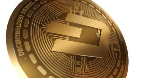 3D Render Golden Dash Cryptocurrency Close up View イラスト素材
