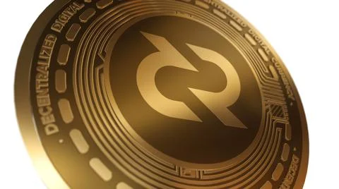 3D Render Golden Decred DCR Cryptocurrency Coin Symbol Close up View Stock Illustration