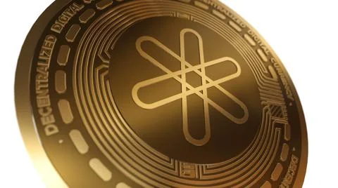 3D Render Golden DENT Cryptocurrency Close up View Stock Illustration