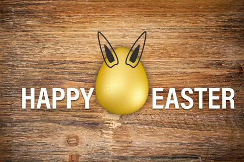 3d render of golden egg and the text Happy Easter on rustic wood イラスト素材