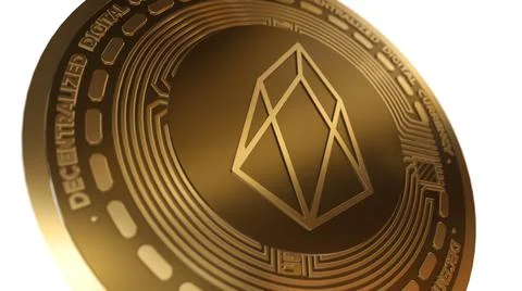 3D Render Golden EOS Cryptocurrency Close up View Stock Illustration
