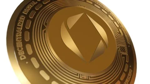 3D Render Golden Ethereum Name Service ENS  Cryptocurrency Coin Symbol Close  Stock Illustration
