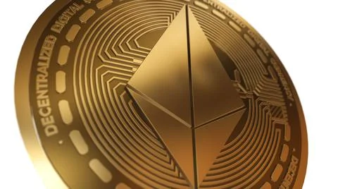 3D Render Golden Etherium ETH Cryptocurrency Close up View イラスト素材