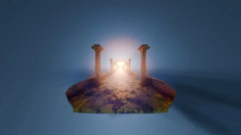 3d render Golden fantasy bridge in front of the gates of heaven Vidéo 276438980