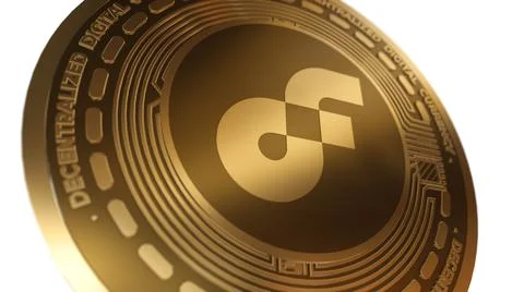 3D Render Golden Flow Cryptocurrency Coin Symbol Close up View Stock Illustration