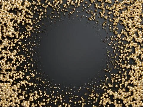 3d render of golden frame made with golden spheres on black background. Perfect Stock Illustration