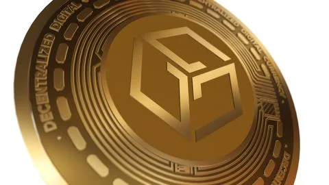 3D Render Golden GALA  Cryptocurrency Coin Symbol Close up Stock Illustration