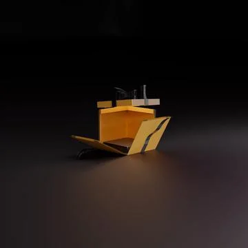 3d render of a golden giftbox with a metallic black ribbon and bow for Product s Stock Illustration