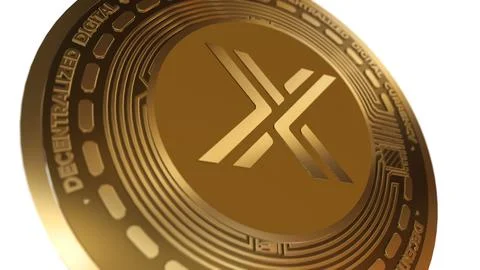3D Render Golden Immutable X IMX Cryptocurrency Coin Symbol Close up Stock Illustration