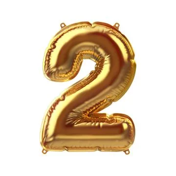 3D Render of Golden inflatable foil balloon figure two. Party decoration element Illustrazione stock