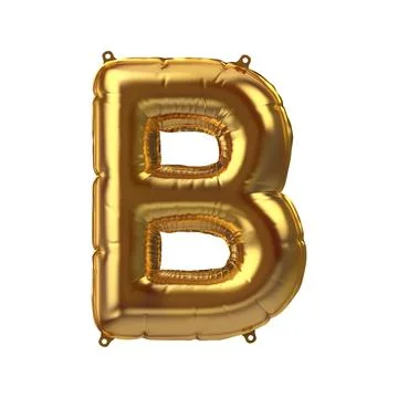 3D Render of Golden inflatable foil balloon letter B. Party decoration element Stock Illustration