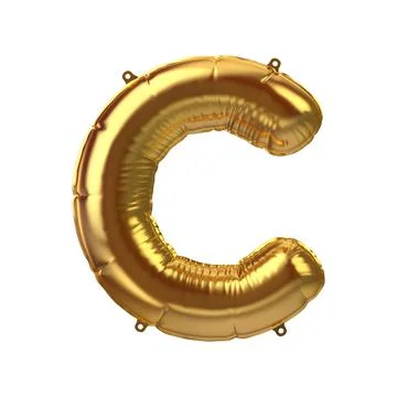 3D Render of Golden inflatable foil balloon letter C. Party decoration element 스톡 일러스트