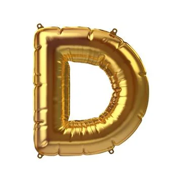 3D Render of Golden inflatable foil balloon letter D. Party decoration element Stock Illustration