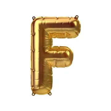 3D Render of Golden inflatable foil balloon letter F. Party decoration element Stock Illustration