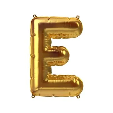 3D Render of Golden inflatable foil balloon letter E. Party decoration element Illustrazione stock