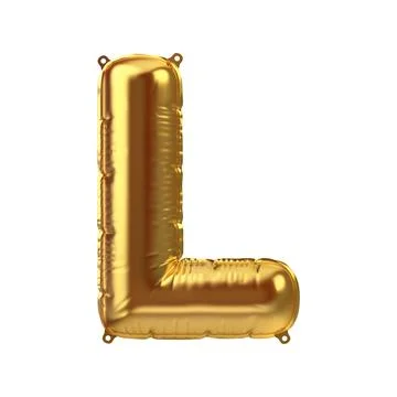 3D Render of Golden inflatable foil balloon letter L. Party decoration element Illustrazione stock
