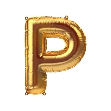 3D Render of Golden inflatable foil balloon letter P. Party decoration element Stock Illustration